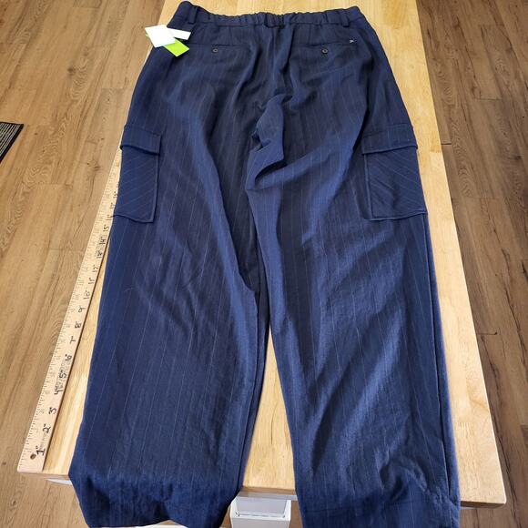 Sam Edelman Laila Pants Pinstripe Elastic Waist Pockets Viscos Nylon Size 16 - Picture 16 of 16